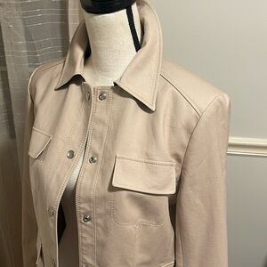 Ann Taylor Light Tan with Faux Leather Accents Jacket Size 12T